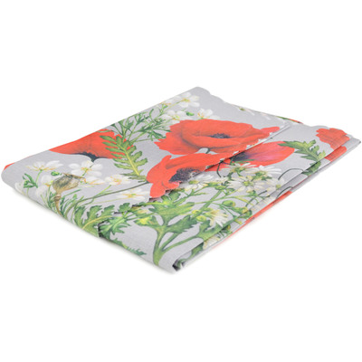 Textile Table Cloth 63&quot; Fresh Red Poppy Grey
