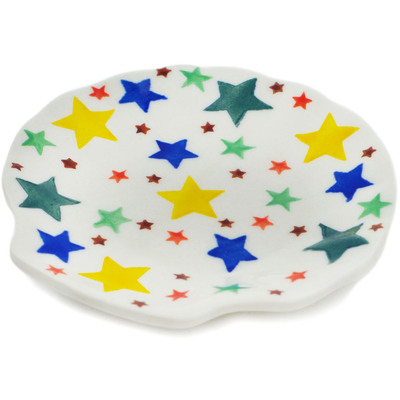 Polish Pottery Tea Bag or Lemon Plate 4&quot; Confetti Stars