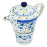 Polish Pottery Tea or Coffe Pot with Heater 14 oz Blue Grapevine