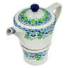 Polish Pottery Tea or Coffe Pot with Heater 14 oz Green Flora