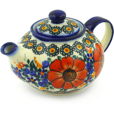 Polish Pottery Tea or Coffee Pot 13 oz Autumn Garden UNIKAT