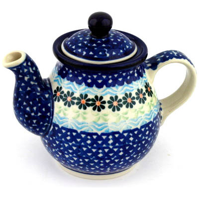 Polish Pottery Tea or Coffee Pot 13 oz Daisies By The Sea