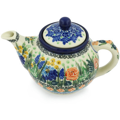 Polish Pottery Tea or Coffee Pot 13 oz Floral Bounty UNIKAT