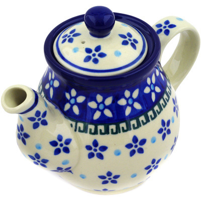 Polish Pottery Tea or Coffee Pot 13 oz Star Flower Dots