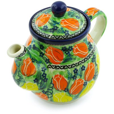 Polish Pottery Tea or Coffee Pot 20 oz Easter Rose UNIKAT