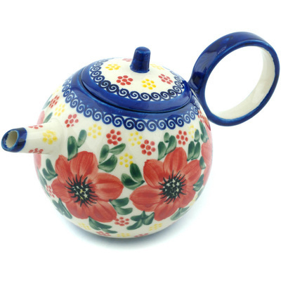 Polish Pottery Tea or Coffee Pot 22 oz Drops Of Beauty UNIKAT