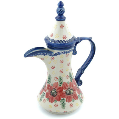 Polish Pottery Tea or Coffee Pot 23 oz Drops Of Beauty UNIKAT