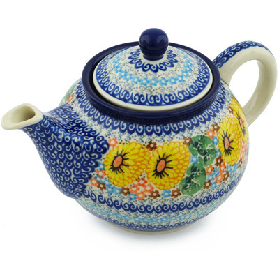 Polish Pottery Tea or Coffee Pot 3&frac12; cups Enchanted Spring UNIKAT