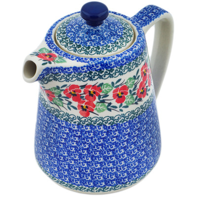 Polish Pottery Tea or Coffee Pot 37 oz Red Pansy