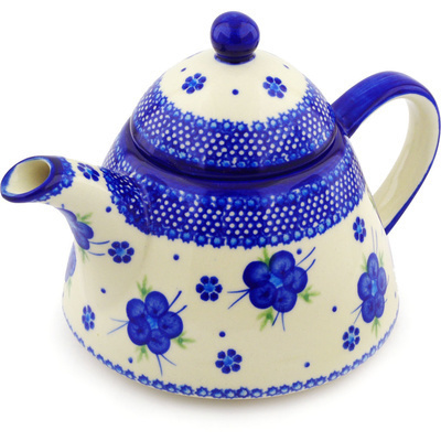 Polish Pottery Tea or Coffee Pot 39 oz Bleu-belle Fleur