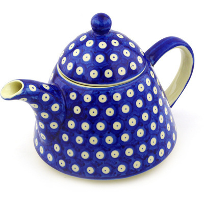 Polish Pottery Tea or Coffee Pot 39 oz Blue Eyed Peacock