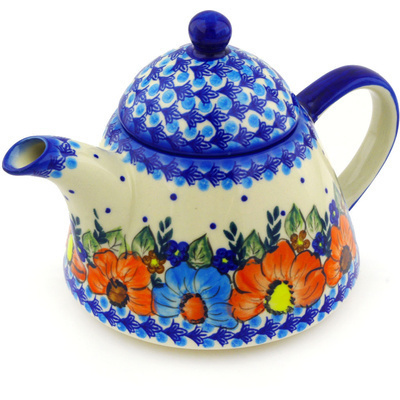 Polish Pottery Tea or Coffee Pot 39 oz Bold Poppies UNIKAT