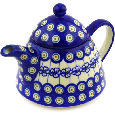 Polish Pottery Tea or Coffee Pot 39 oz Flowering Peacock