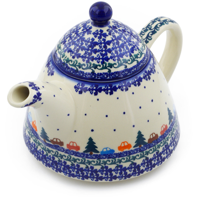 Polish Pottery Tea or Coffee Pot 39 oz Holiday Drive
