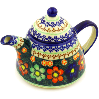 Polish Pottery Tea or Coffee Pot 39 oz Rainbow Poppies UNIKAT