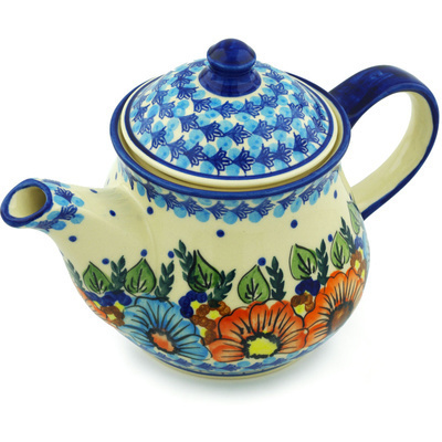 Polish Pottery Tea or Coffee Pot 40 oz Bold Poppies UNIKAT
