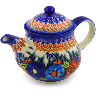 Polish Pottery Tea or Coffee Pot 40 oz Butterfly Splendor UNIKAT