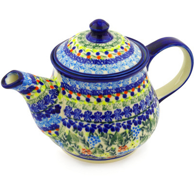 Polish Pottery Tea or Coffee Pot 40 oz Flor-de-lis UNIKAT