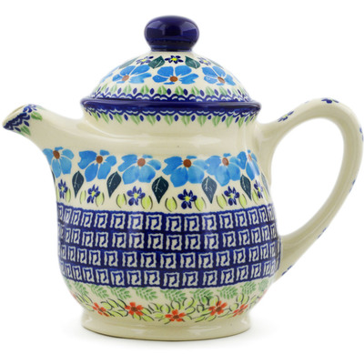 Polish Pottery Tea or Coffee Pot 40 oz Pansy Morning