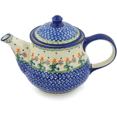 Polish Pottery Tea or Coffee Pot 40 oz Spring Flowers