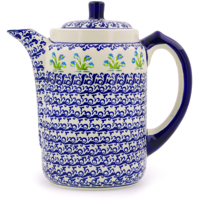 Polish Pottery Tea or Coffee Pot 42 oz Evergreen Wreath
