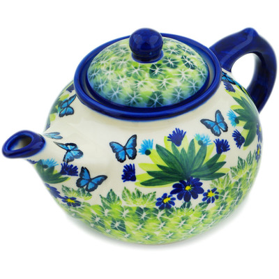 Polish Pottery Tea or Coffee Pot 49 oz Flutter Friends UNIKAT
