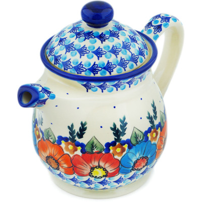 Polish Pottery Tea or Coffee Pot 5 cups Bold Poppies