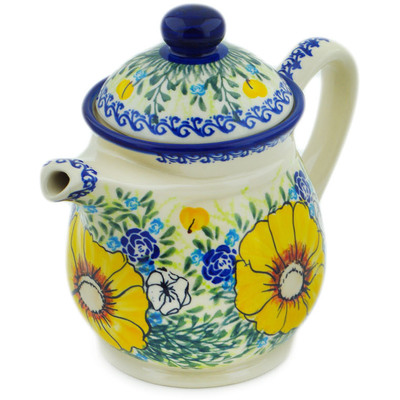 Polish Pottery Tea or Coffee Pot 5 cups Bright Blooms