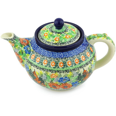 Polish Pottery Tea or Coffee Pot 5 cups Country Cabin UNIKAT