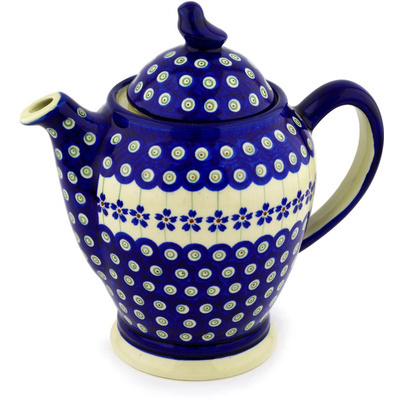 Polish Pottery Tea or Coffee Pot 52 oz Flowering Peacock
