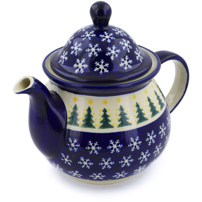 Polish Pottery Tea or Coffee Pot 6 cups Snow Under The Pines