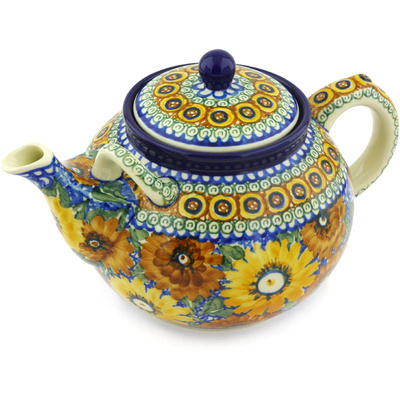 Polish Pottery Tea or Coffee Pot 7 cups Autumn Chrysanthemums UNIKAT