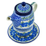 Polish Pottery Tea Set for One 17 oz Blue Poppy Wreath