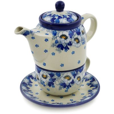 Polish Pottery Tea Set for One 17 oz Blue Spring