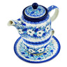 Polish Pottery Tea Set for One 17 oz Delicate Magnolia UNIKAT