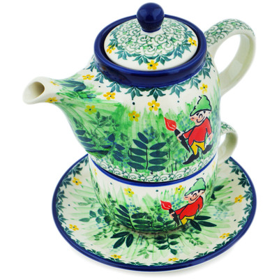 Polish Pottery Tea Set for One 17 oz Green Tranquility UNIKAT