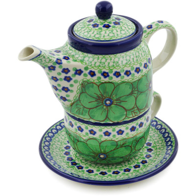 Polish Pottery Tea Set for One 17 oz Key Lime Dreams UNIKAT
