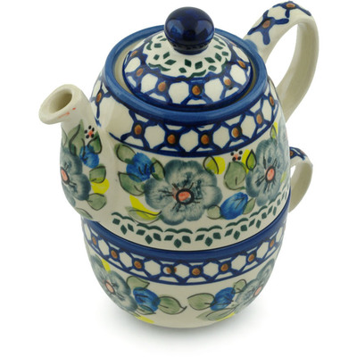 Polish Pottery Tea Set for One 19 oz Soft And Sweet UNIKAT