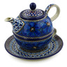 Polish Pottery Tea Set for One 22 oz Cobalt Poppies UNIKAT