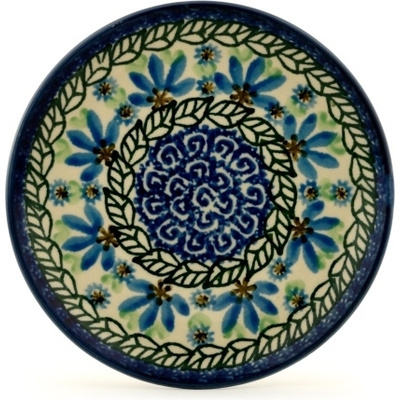 Polish Pottery Toast Plate Blue Fan Flowers