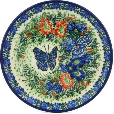 Polish Pottery Toast Plate Blue Monarch Meadow UNIKAT