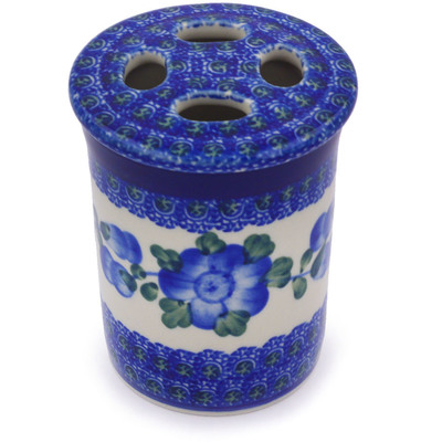 Polish Pottery Toothbrush Holder 4&quot; Blue Poppies