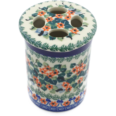 Polish Pottery Toothbrush Holder 4&quot; Forget Me Not Medley UNIKAT