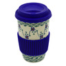 Polish Pottery Travel Coffee Mug Lucky Blue Clover