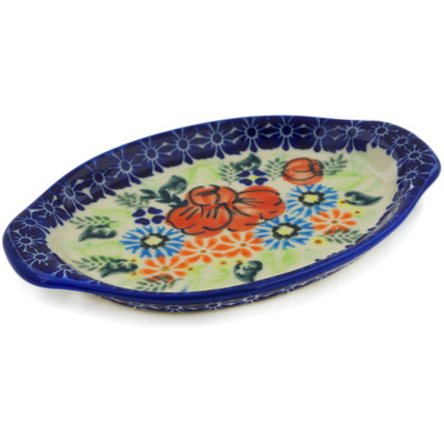 Polish Pottery Tray with Handles 7&quot; Bold Poppies UNIKAT
