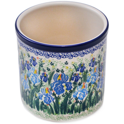 Polish Pottery Utensil Jar 6&quot; Blue Iris Delight UNIKAT