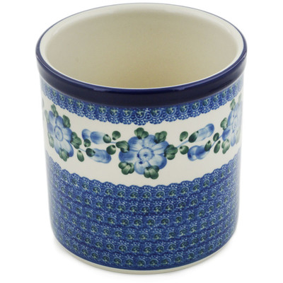 Polish Pottery Utensil Jar 6&quot; Blue Poppies
