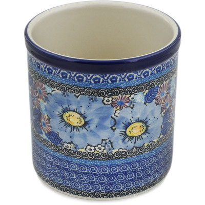Polish Pottery Utensil Jar 6&quot; Joyful Meadow UNIKAT