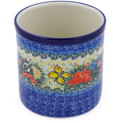 Polish Pottery Utensil Jar 6&quot; Spring Butterfly Bouquet UNIKAT