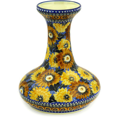 Polish Pottery Vase 10&quot; Autumn Chrysanthemums UNIKAT
